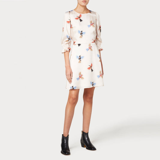 - Bird Print Short Dress - Pink