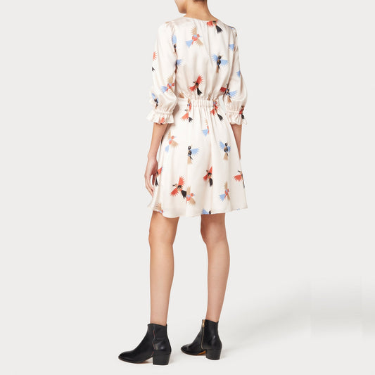 - Bird Print Short Dress - Pink