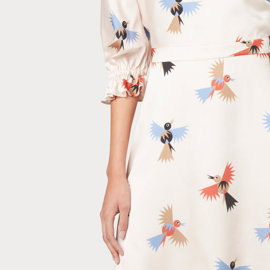 - Bird Print Short Dress - Pink