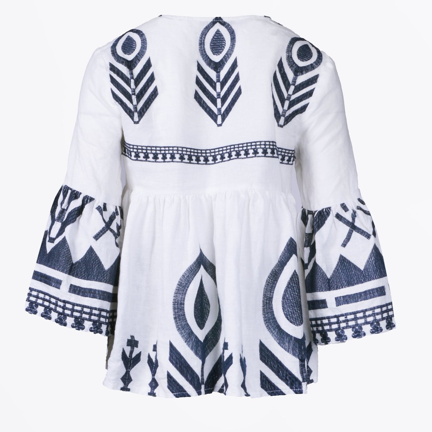 - Feather Embroidered Top - White/Navy