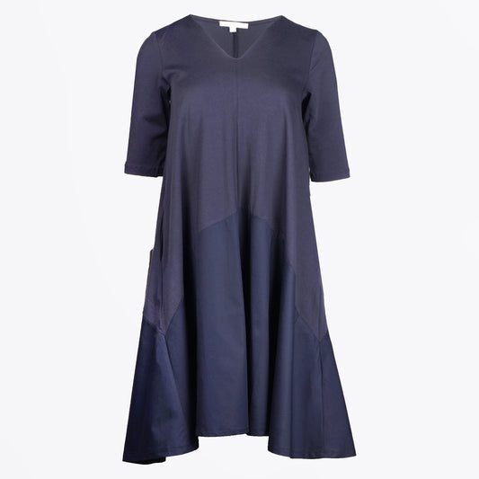 Flavy V-Neck Swing Dress - Navy
