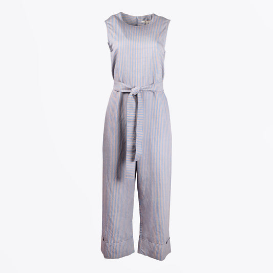 - Reva Striped Belted Jumpsuit - Blue