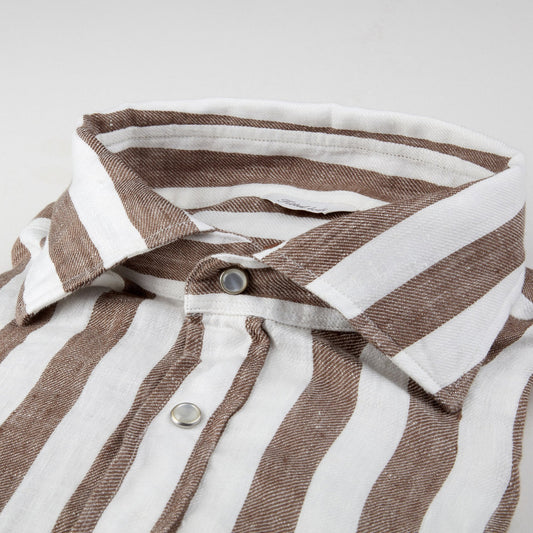 - 272 Fitted Body/92 Striped Linen - Cream/Brown