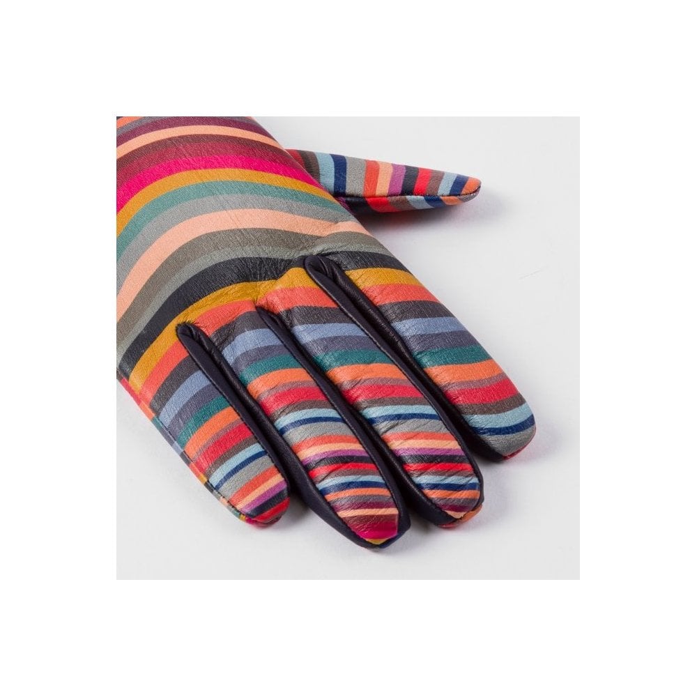 - Swirl Print Leather Gloves - Multi