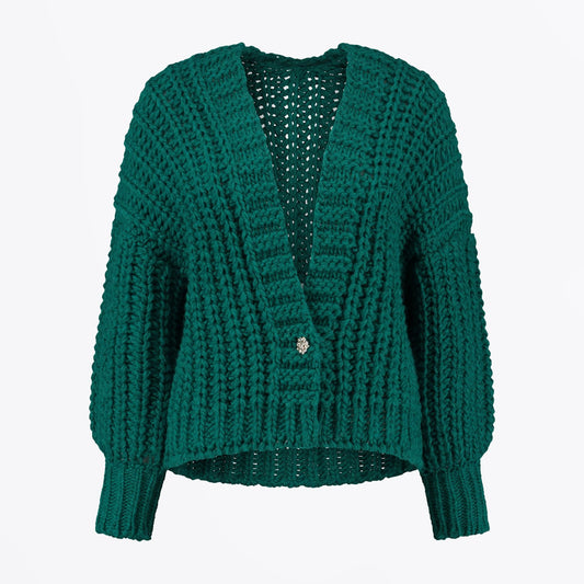 - Chunky Knit Cardigan - Pacific Green