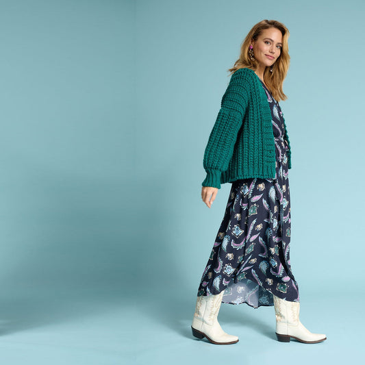 - Chunky Knit Cardigan - Pacific Green