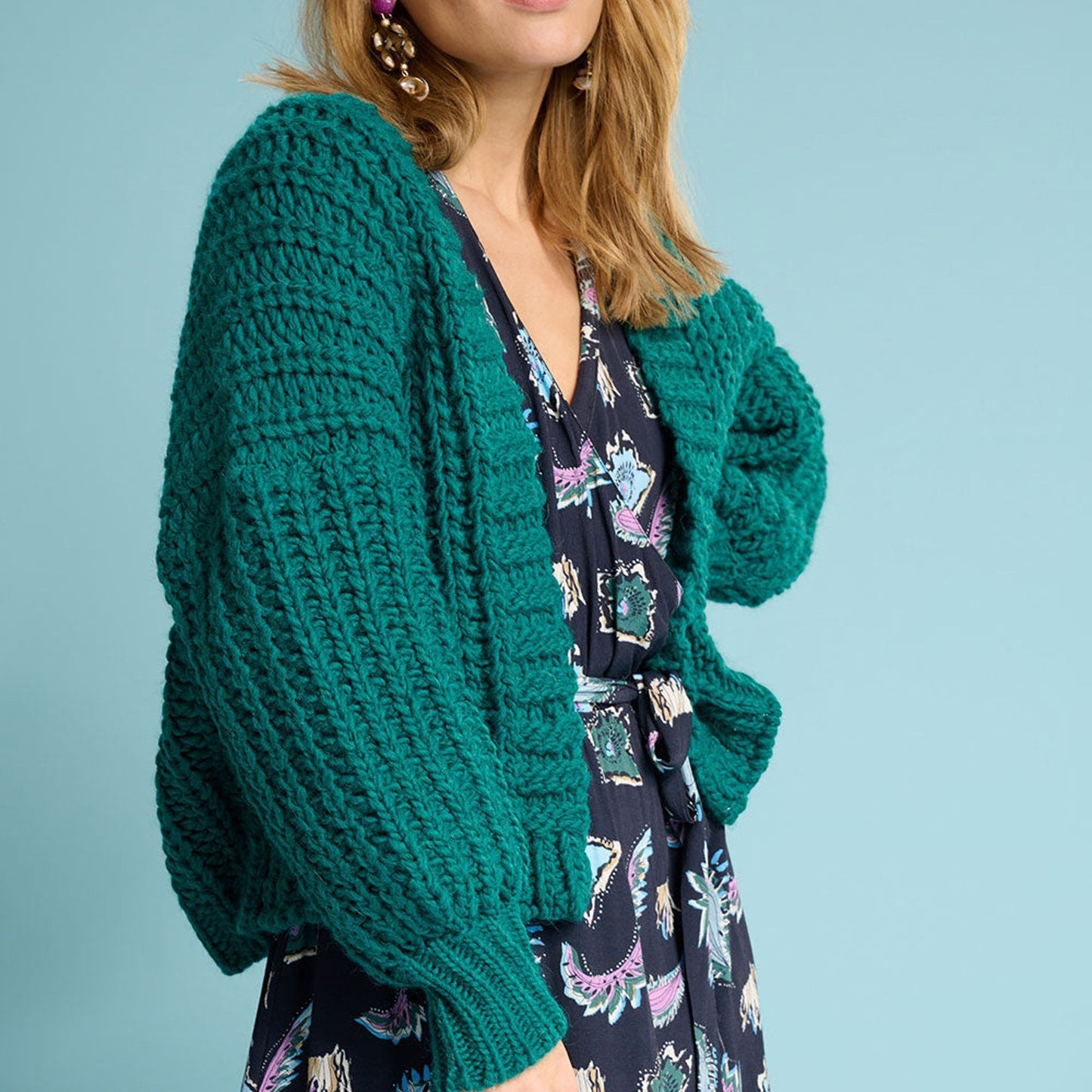 - Chunky Knit Cardigan - Pacific Green