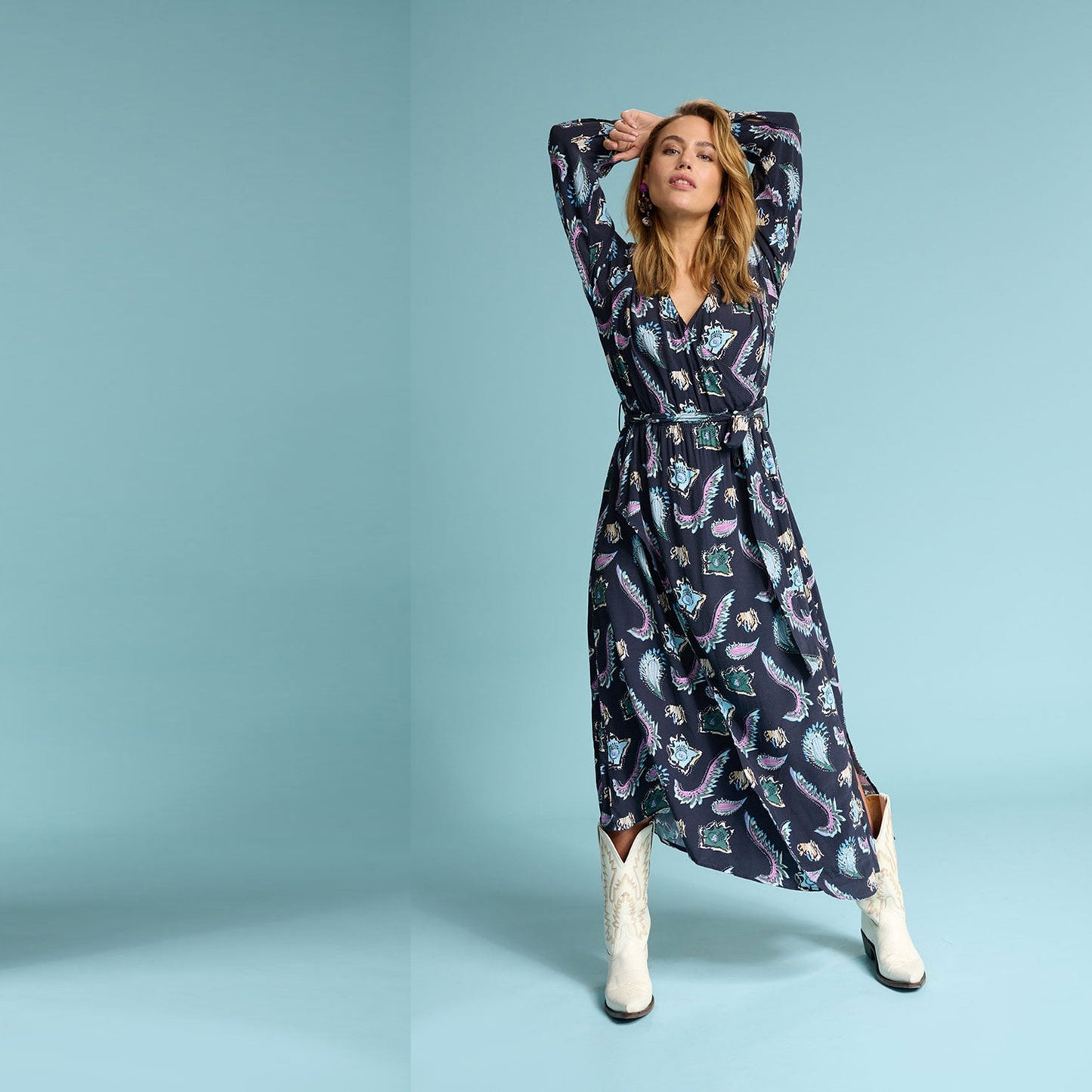 - Leah Printed Dress - Tides Deep Black