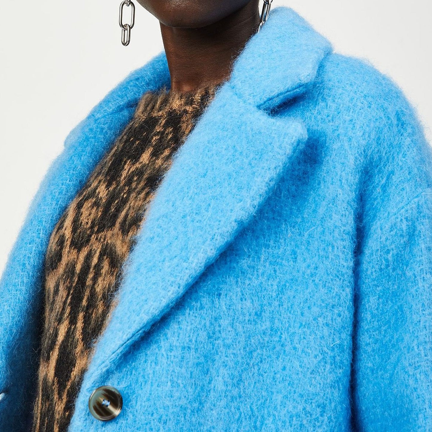 - Wool Blend and Mohair Coat - Baby Blue