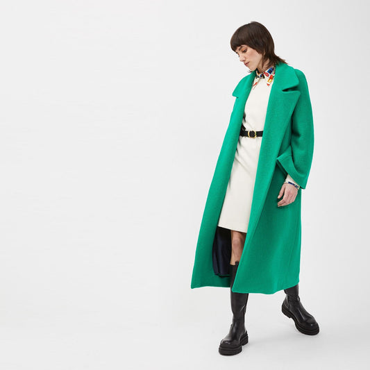 - Wool Coat with Belt - Brilliant Green