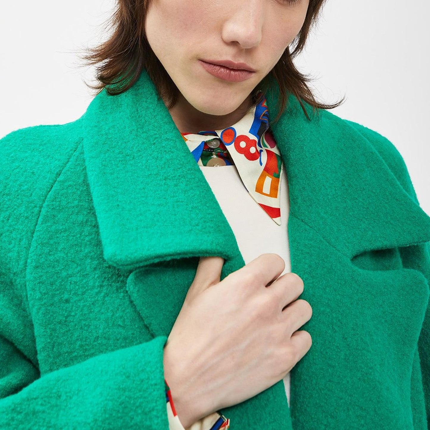 - Wool Coat with Belt - Brilliant Green