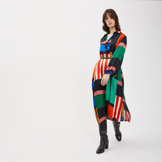 - Viscose Dress with Belt - Multi