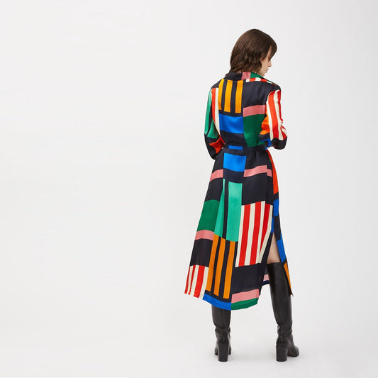 - Viscose Dress with Belt - Multi