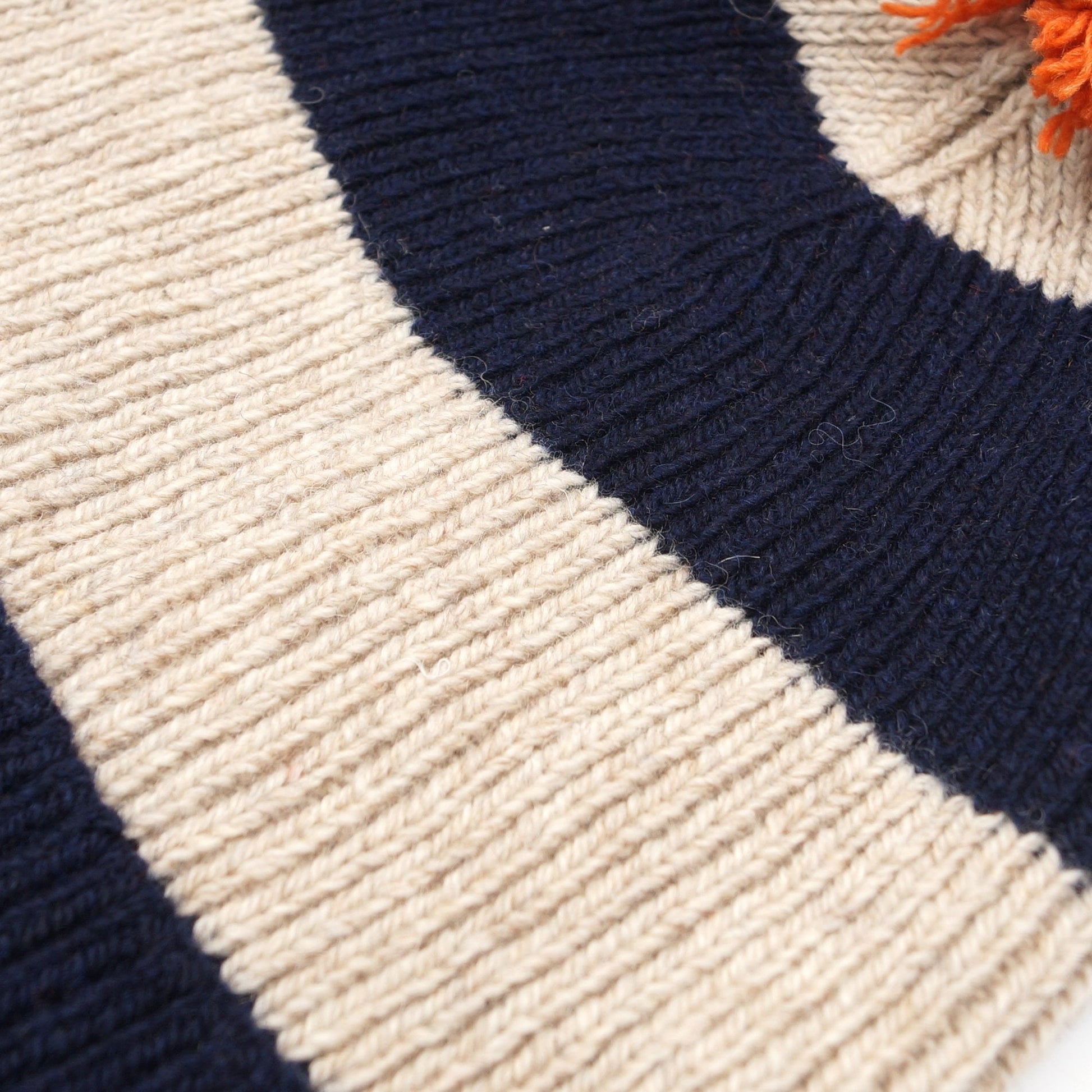Universal Eco Wool Stripe Bobble Hat - Navy/Beige Stripe