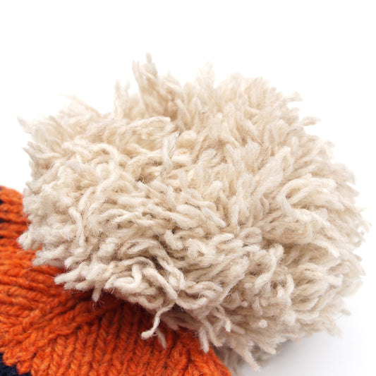 Eco Wool Stripe Bobble Hat - Navy/Orange Stripe