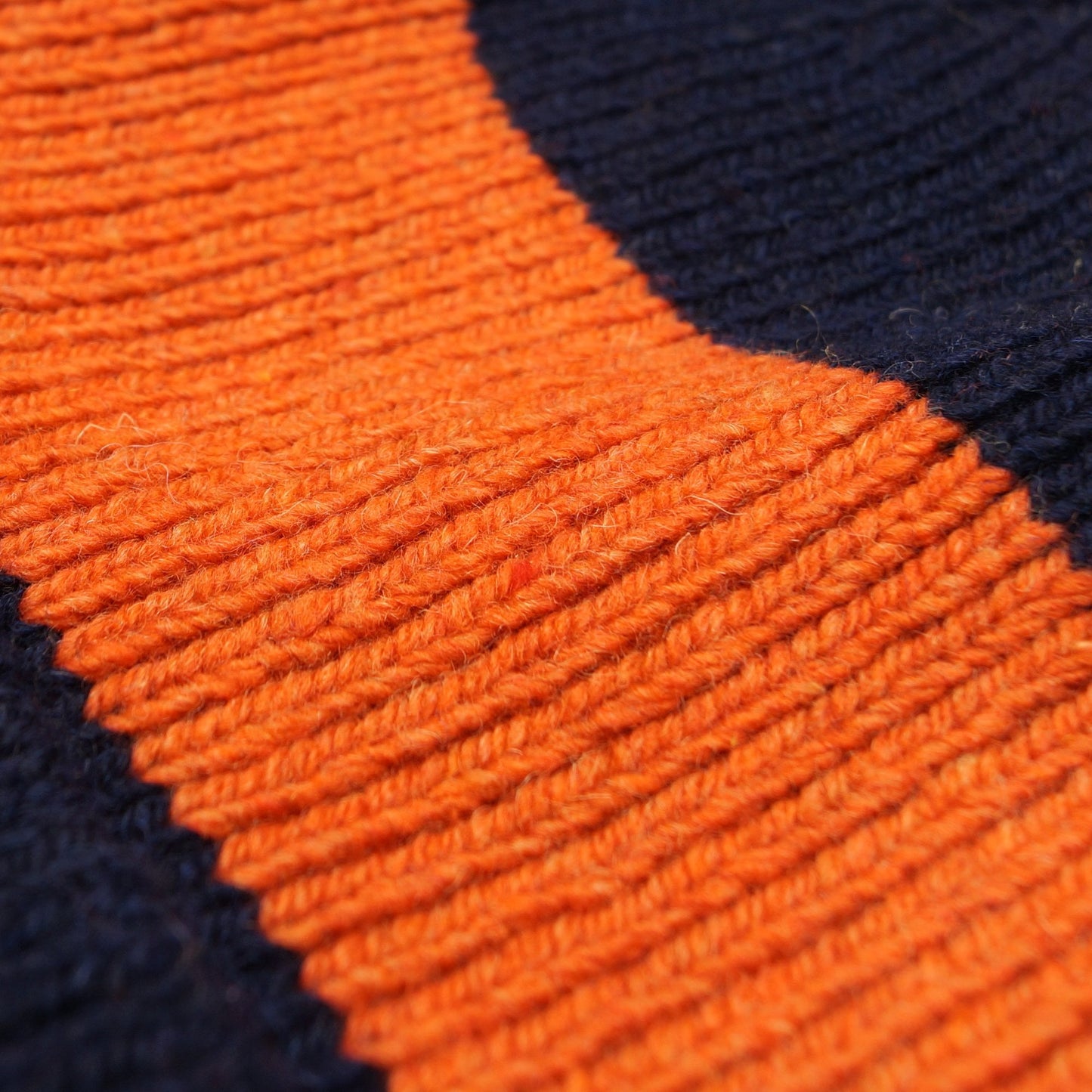 Eco Wool Stripe Bobble Hat - Navy/Orange Stripe