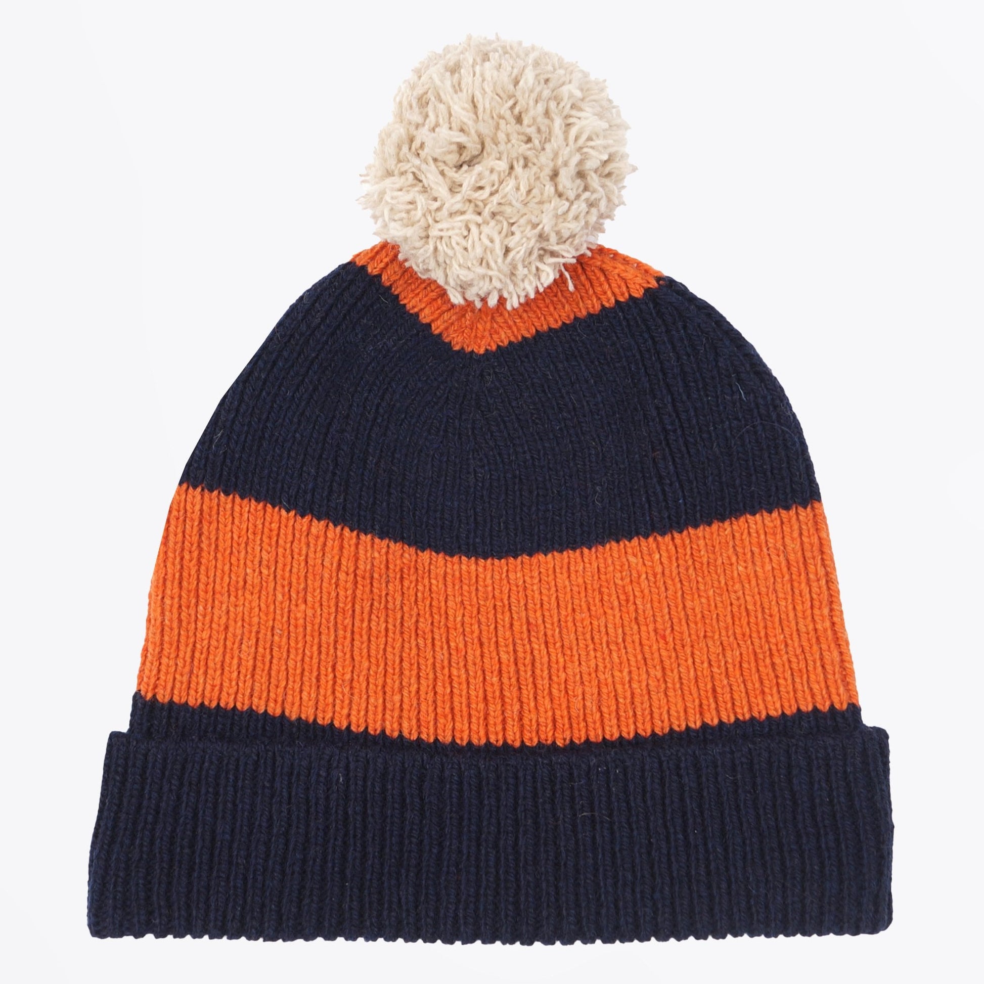 Universal Eco Wool Stripe Bobble Hat - Navy/Orange Stripe