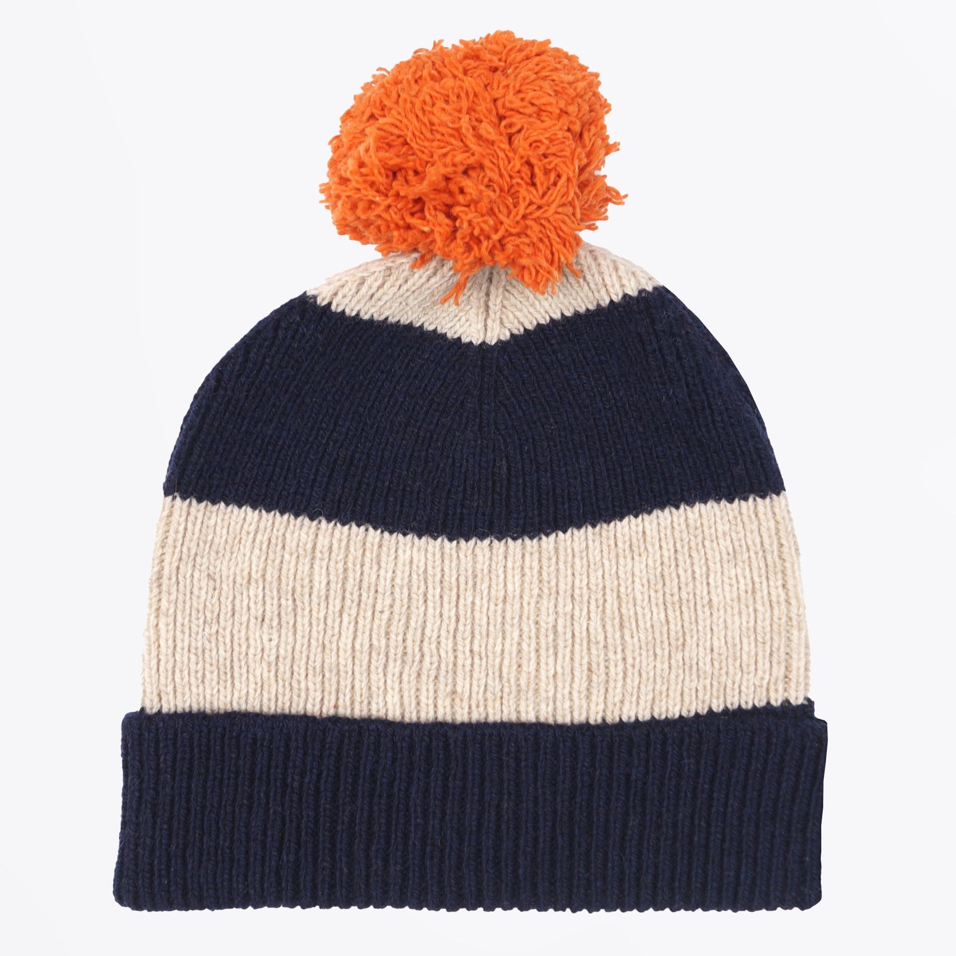 Universal Eco Wool Stripe Bobble Hat - Navy/Beige Stripe
