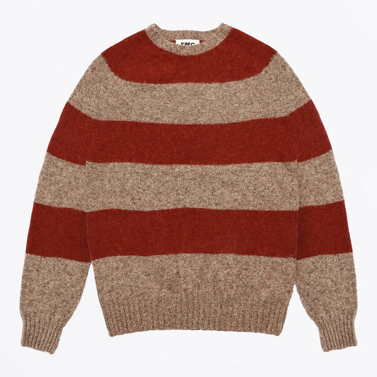 - Suedehead Crewneck Stripe Knit - Light Brown/Red