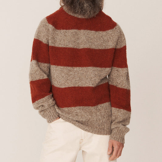 - Suedehead Crewneck Stripe Knit - Light Brown/Red