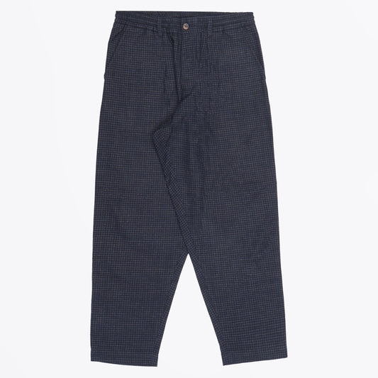 - Check Wool Pleated Track Pants - Navy