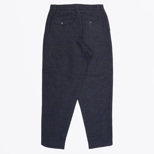 - Check Wool Pleated Track Pants - Navy