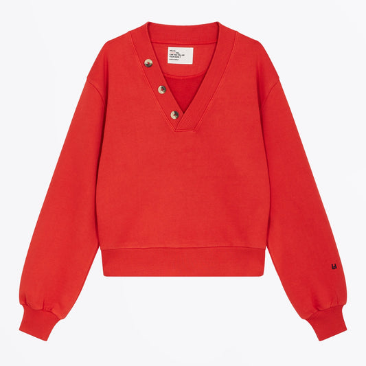 - Samedi Plain Sweatshirt With Gold Buttons - Flame Red