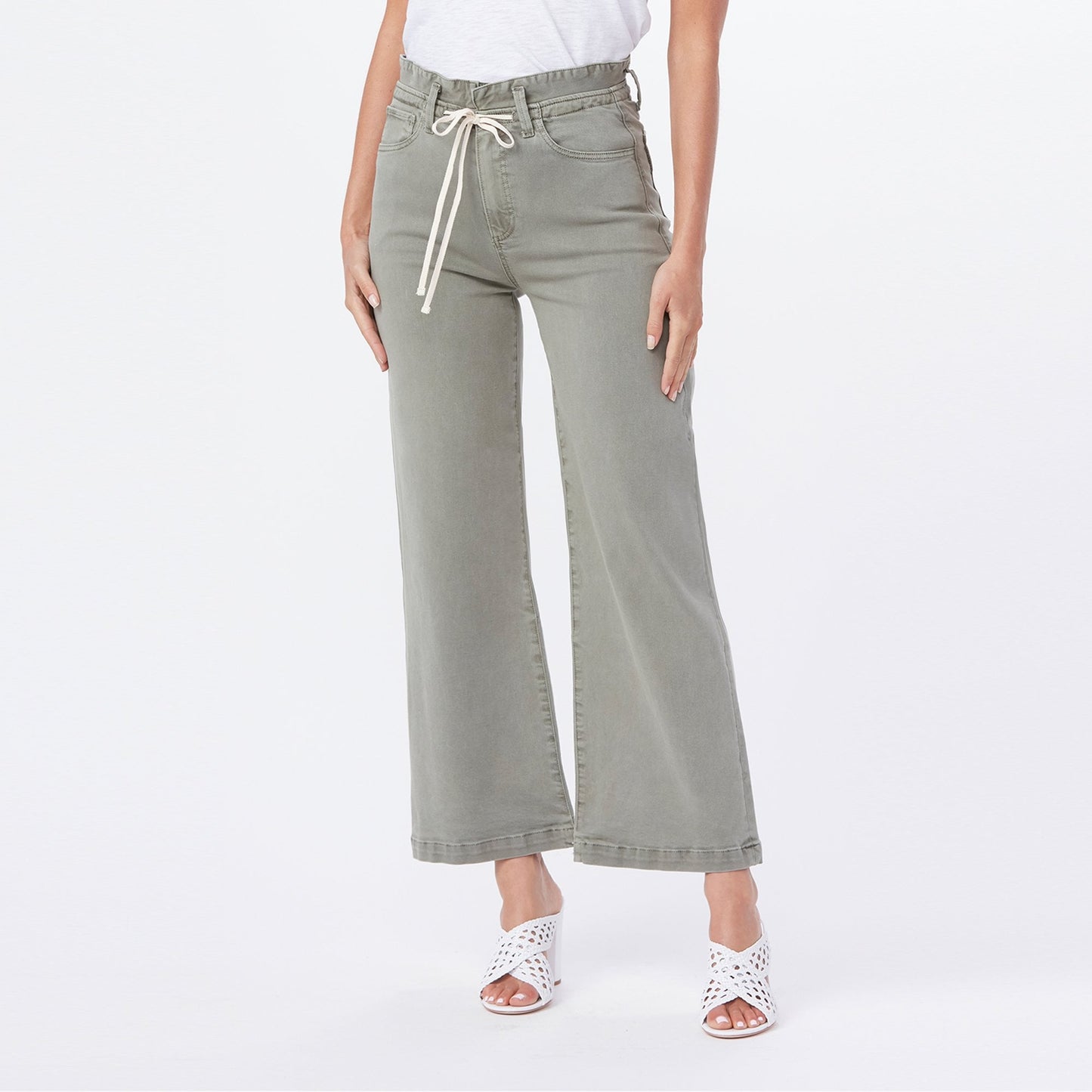 - Carly - Waistband Tie Jeans - Vintage Green