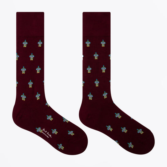 - Yen Robots Socks - Burgundy