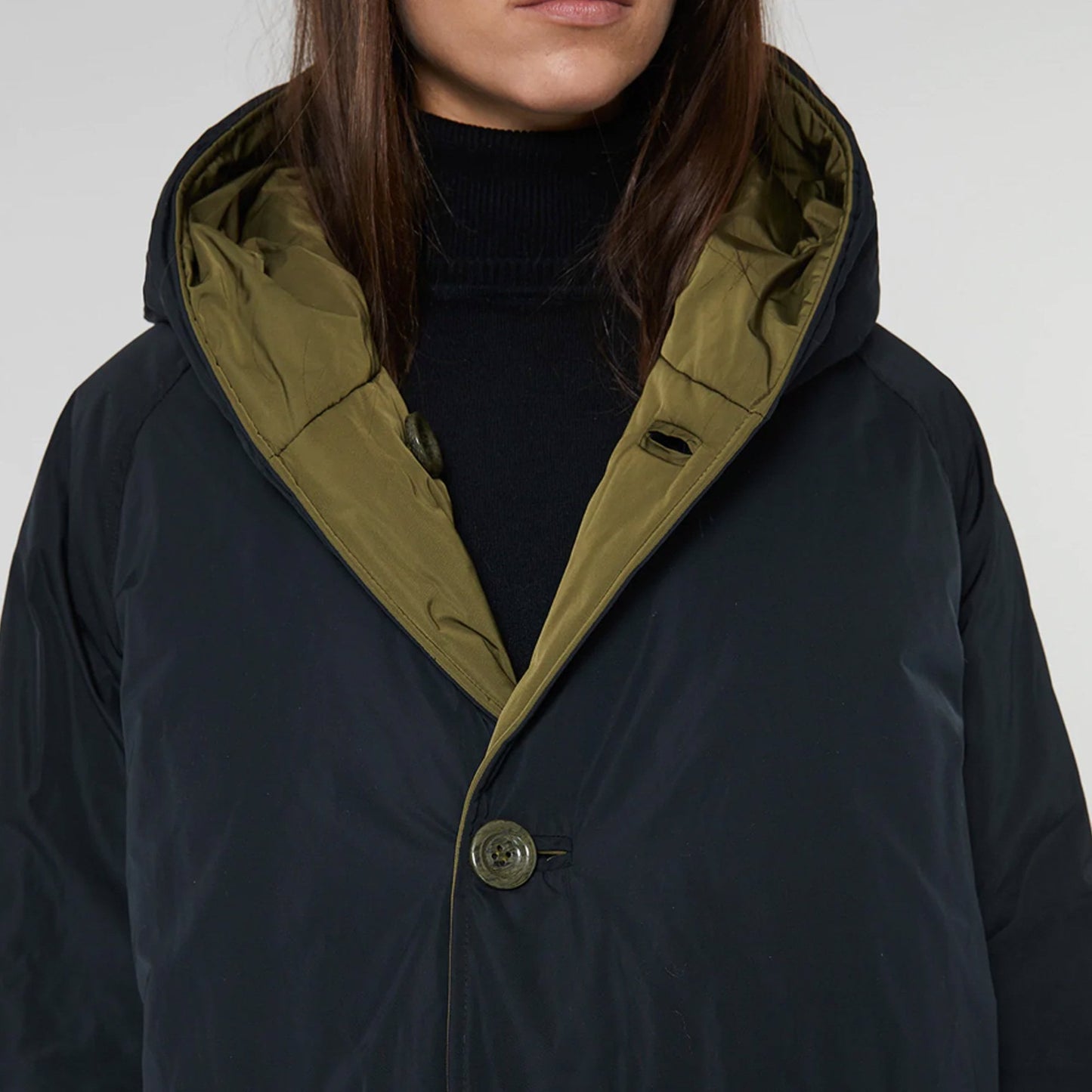 - Reversible Tech Twill Coat - Military Green/Black