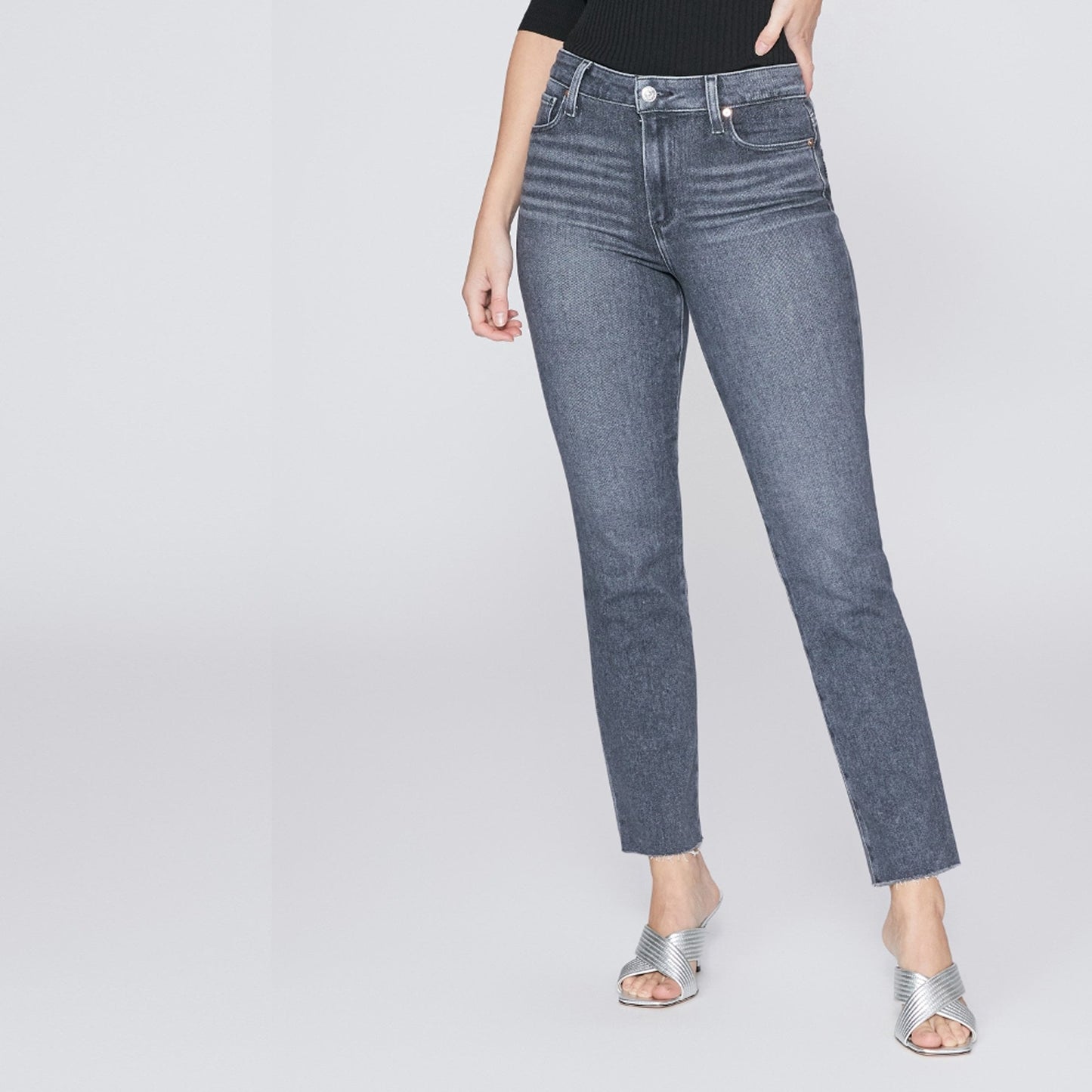 - Cindy Raw Hem Jeans - Ash Black