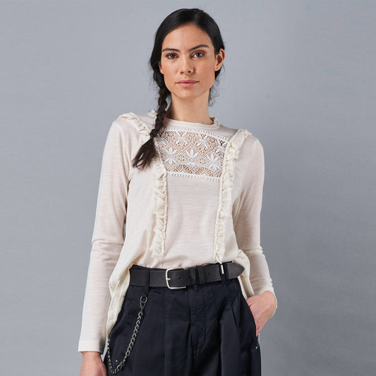 - Truthful Jersey Lace Top - Ivory