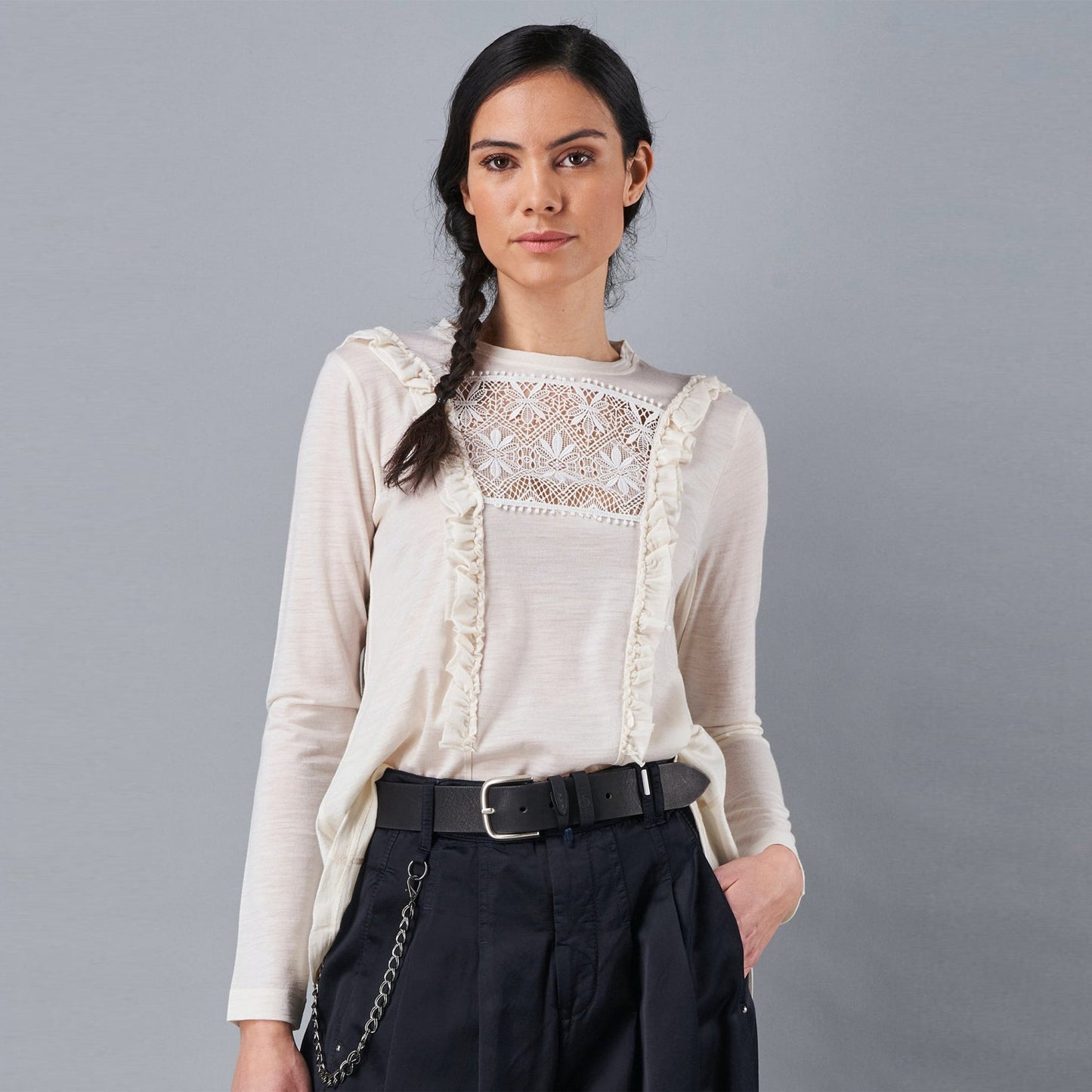 - Truthful Jersey Lace Top - Ivory