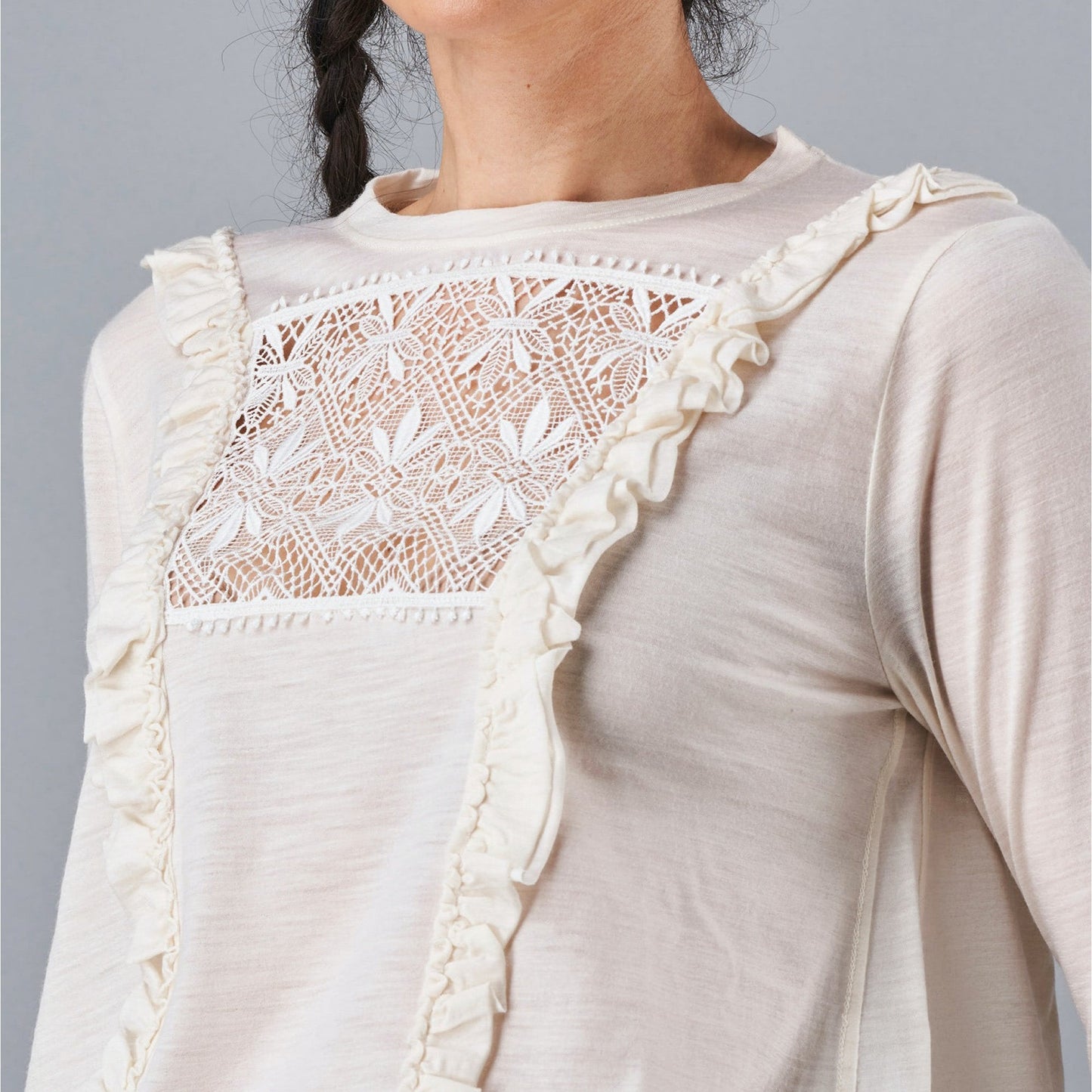 - Truthful Jersey Lace Top - Ivory