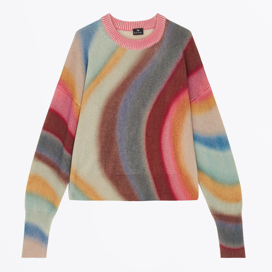 - Spray Swirl Knitted Crew Neck Pullover - Multicoloured