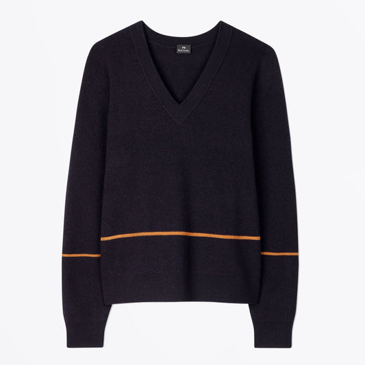 Knitted V Neck Pullover - Dark Navy