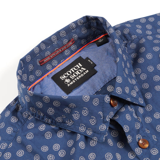 - Slim Fit Printed Poplin Shirt - Navy