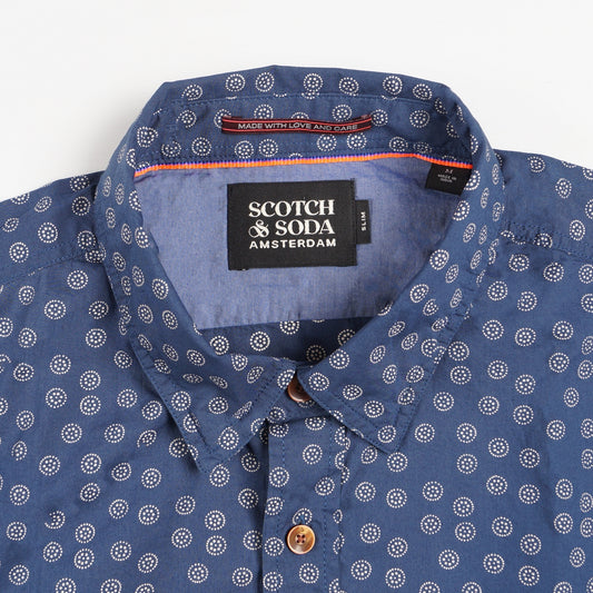- Slim Fit Printed Poplin Shirt - Navy