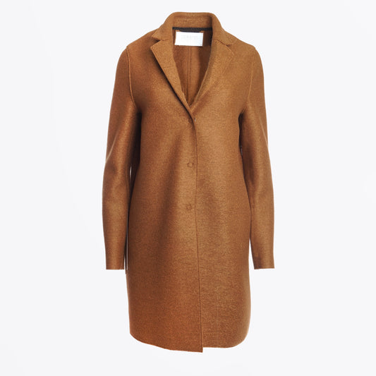 - Cacoon Pressed Wool Coat - Caramel