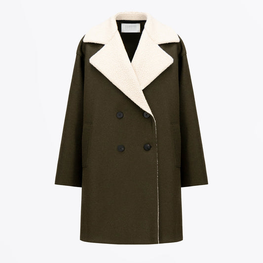 - Oversized DB Pressed Wool Coat - Moss Green