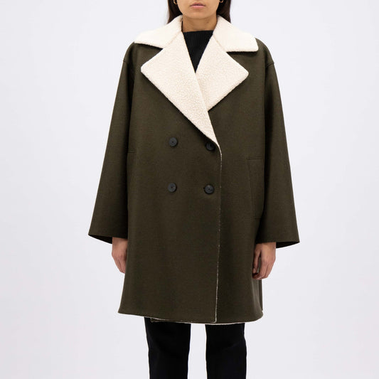 - Oversized DB Pressed Wool Coat - Moss Green