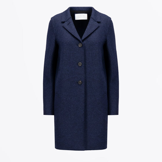 - Button Up Boxy Pressed Wool - Blue Mouline