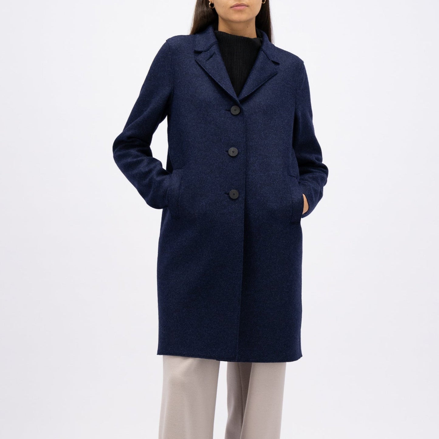 - Button Up Boxy Pressed Wool - Blue Mouline