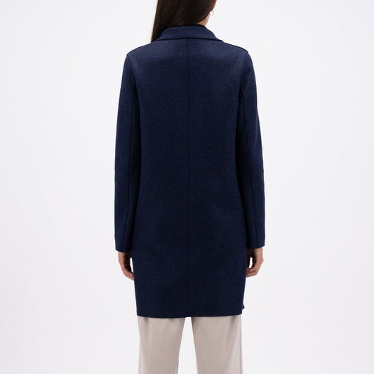 - Button Up Boxy Pressed Wool - Blue Mouline