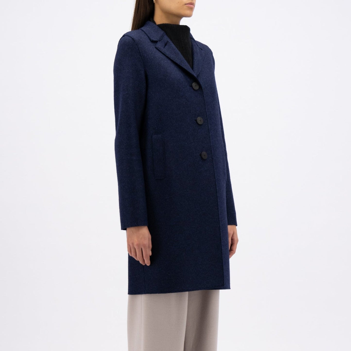 - Button Up Boxy Pressed Wool - Blue Mouline