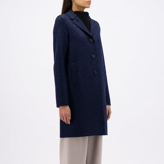 - Button Up Boxy Pressed Wool - Blue Mouline