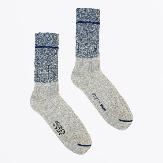 - Block Slub Stripe Socks - Blue/Grey