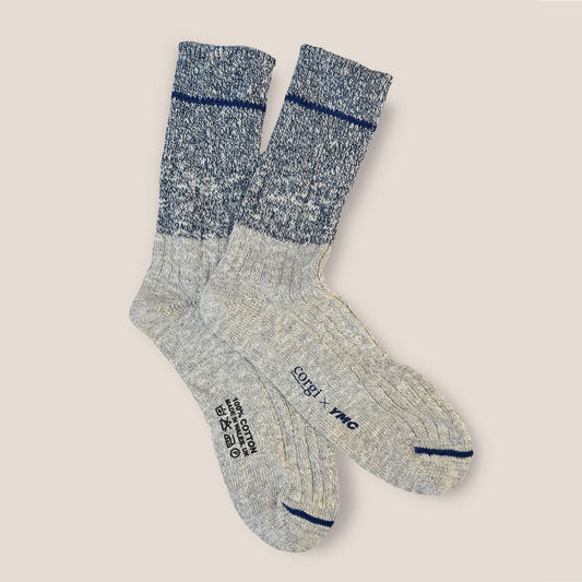 - Block Slub Stripe Socks - Blue/Grey