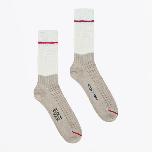 - Block Slub Stripe Socks - Ecru Beige