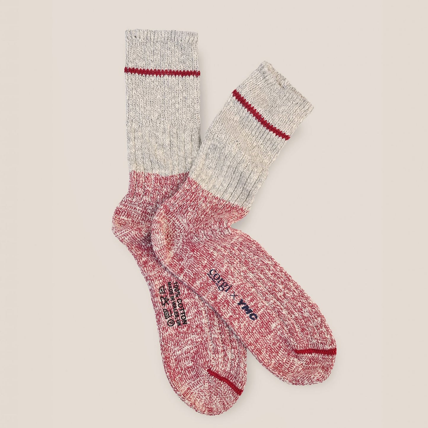 - Block Slub Stripe Socks - Grey/Red